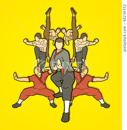 Kung fu action composition graphic vector. 48236352