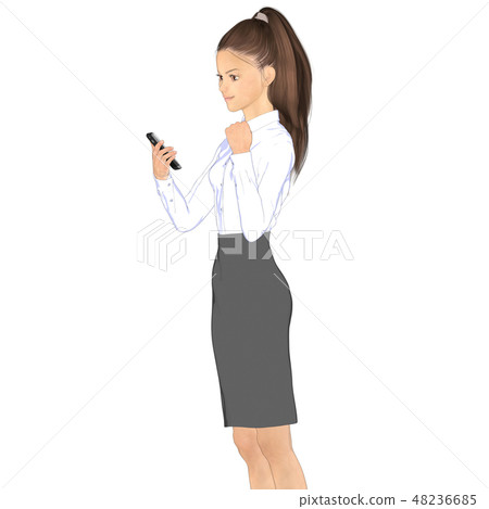 A business woman who sees a cell phone and poses guts perming2DCG Illustration material A business woman who sees a cell phone and poses guts perming2DCG Illustration material 48236685