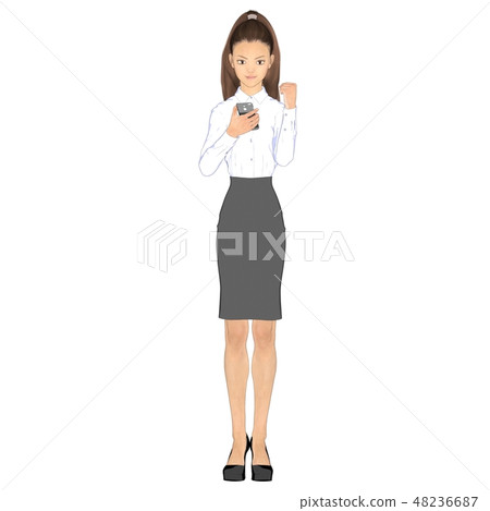 A business woman who sees a cell phone and poses guts perming2DCG Illustration material A business woman who sees a cell phone and poses guts perming2DCG Illustration material 48236687