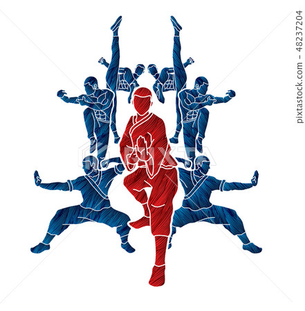 Kung fu action composition outline graphic vector. Kung fu action composition outline graphic vector. 48237204