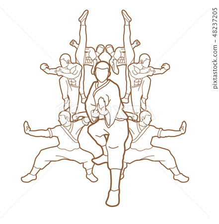 Kung fu action composition outline graphic vector. Kung fu action composition outline graphic vector. 48237205