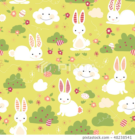 Easter bunny seamless vector pattern kids green - Stock Illustration ...