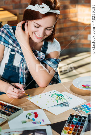 studio workplace woman painting hobby palette 48239183