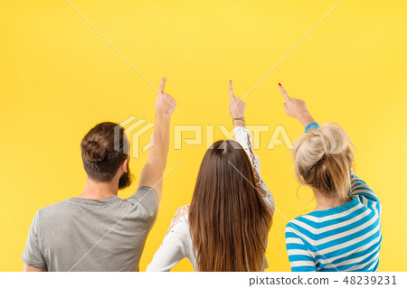 advertisement copy space people point finger 48239231