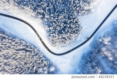 Aerial view on the road and forest at the winter 48239357