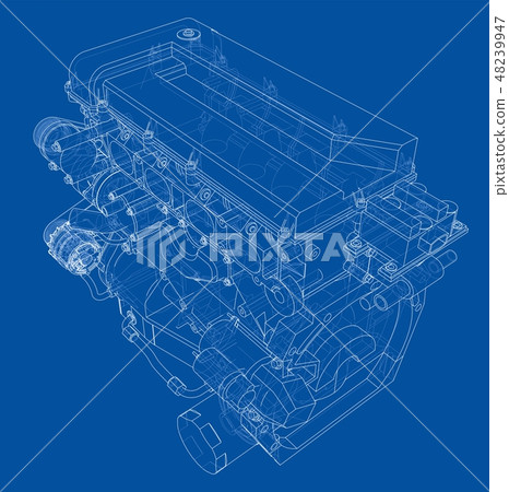Engine sketch. Vector rendering of 3d 48239947