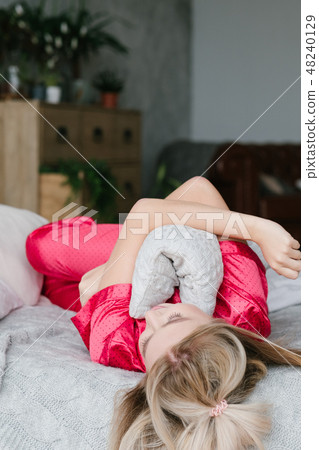 morning coziness blonde newlywed bed hug pillow morning coziness blonde newlywed bed hug pillow 48240129