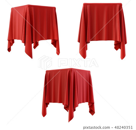 Set of red cloth on a square pedestal 48240351