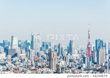 city skyline aerial view of tokyo tower in Japan 48240679