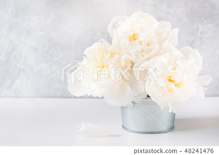 Beautiful bouquet of white peony flowers in vase.  48241476