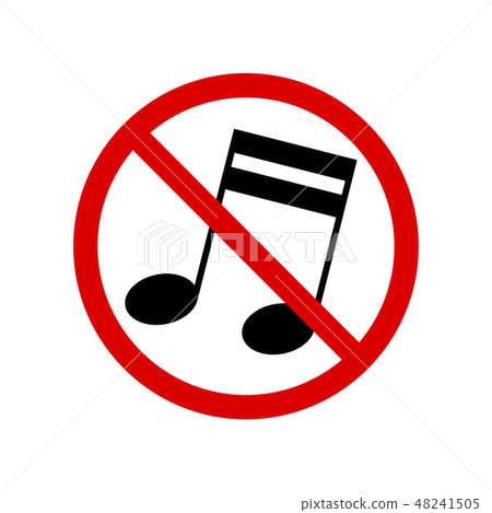 Music are not allowed, red forbidden sign on white 48241505
