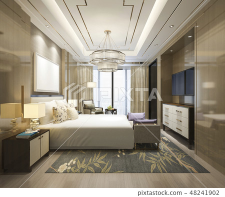 luxury bedroom suite in hotel with tv 48241902