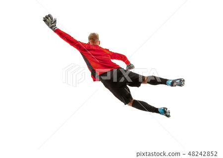 One soccer player goalkeeper man catching ball 48242852