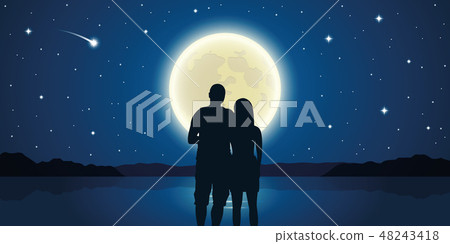 romantic night couple in love at the sea with... - Stock Illustration ...