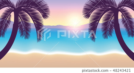 summer vacation paradise beach with palms at sunset summer vacation paradise beach with palms at sunset 48243421