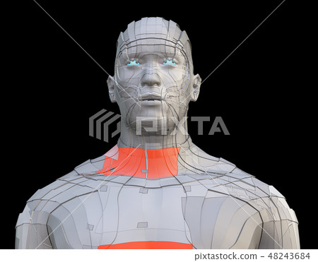 Futuristic robot of dark color with luminous parts 48243684