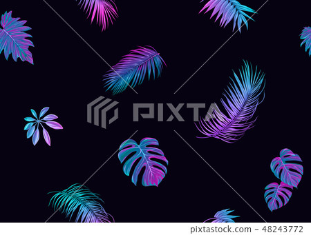 Tropic leaves seamless pattern in neon colors Tropic leaves seamless pattern in neon colors 48243772