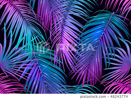 Tropic leaves seamless pattern in neon colors Tropic leaves seamless pattern in neon colors 48243774
