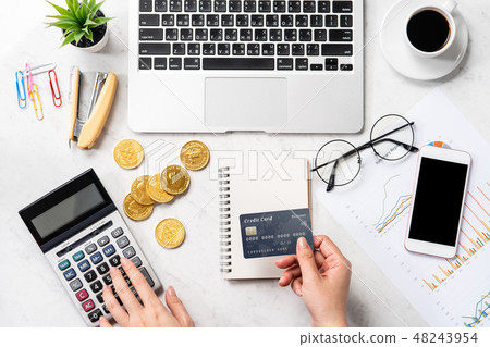 Female hand credit card mobile phone billing consumption tax support card phone payment mockup 48243954