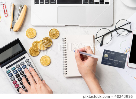 Female hand credit card mobile phone billing consumption tax support card phone payment mockup 48243956