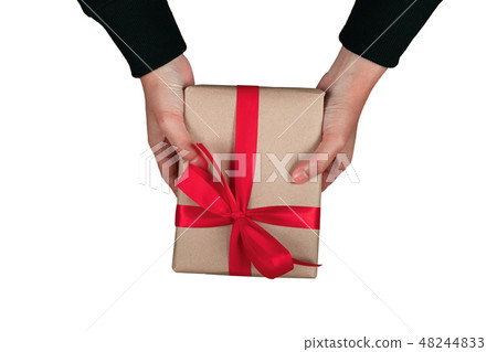 bonus human man hand give a present Brown Gift box bonus human man hand give a present Brown Gift box 48244833