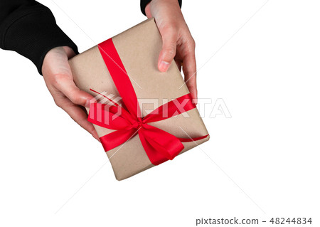 bonus human man hand give a present Brown Gift box bonus human man hand give a present Brown Gift box 48244834