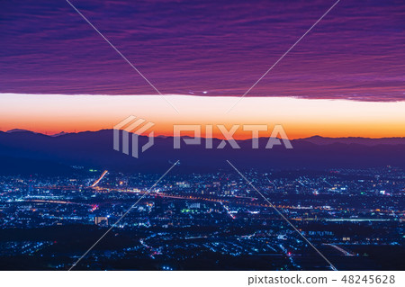 Distant view of the morning glow in Kyoto city Distant view of the morning glow in Kyoto city 48245628