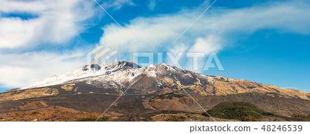 Mount Etna Volcano with smoke Sicily island Italy Mount Etna Volcano with smoke Sicily island Italy 48246539