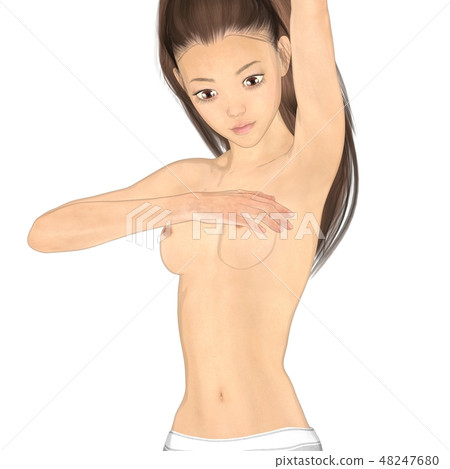 Breast cancer self-check image perming2DCG illustration material 48247680