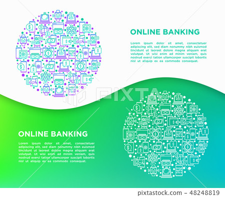 Online banking concept in circle with line icons - Stock Illustration ...