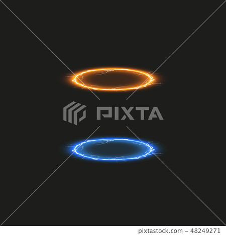Magic fantasy portal. Futuristic teleport. Light effect. Blue and yellow candles rays of a night 48249271
