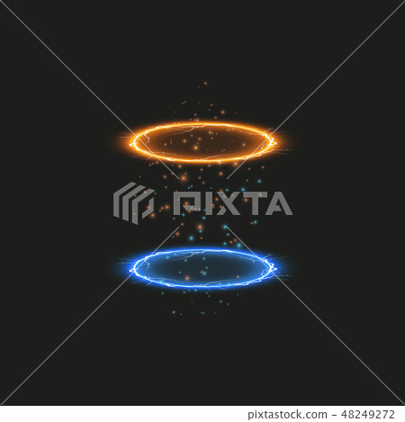 Magic fantasy portal. Futuristic teleport. Light effect. Blue and yellow candles rays of a night 48249272