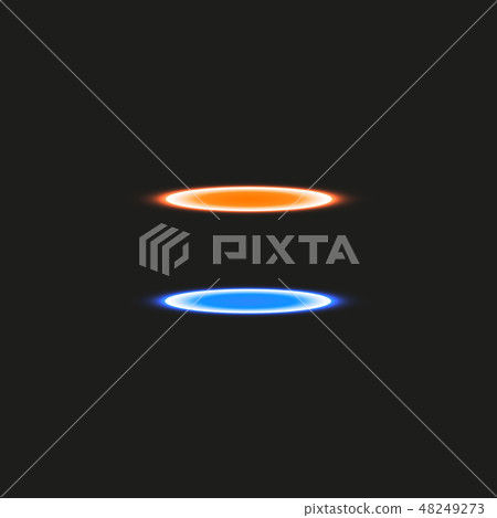 Magic fantasy portal. Futuristic teleport. Light effect. Blue and yellow candles rays of a night 48249273
