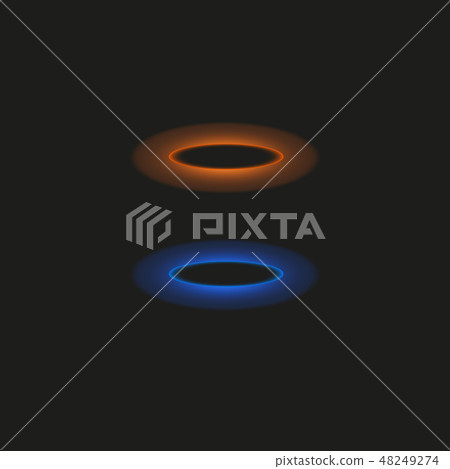 Magic fantasy portal. Futuristic teleport. Light effect. Blue and yellow candles rays of a night 48249274