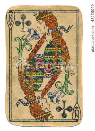 used ancient playing card queen of cross isolated used ancient playing card queen of cross isolated 48250049