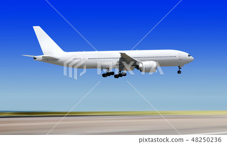 plane over runway of airport plane over runway of airport 48250236