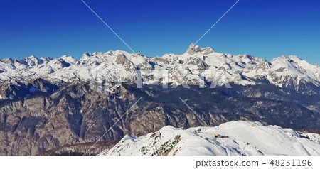 Panoramic view of the snowy mountains in Slovenia 48251196