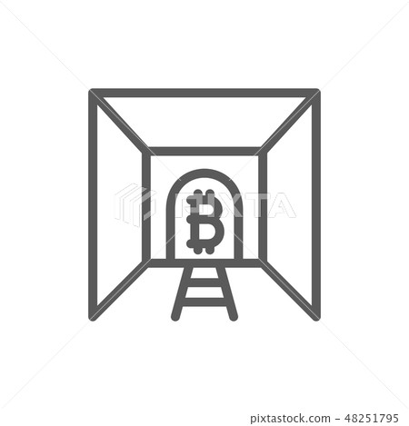 Bitcoin with tunnel mine, blockchain, cryptocurrency line icon. 48251795