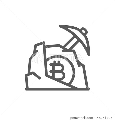 Pickaxe with stone bitcoin, blockchain, cryptocurrency line icon. 48251797