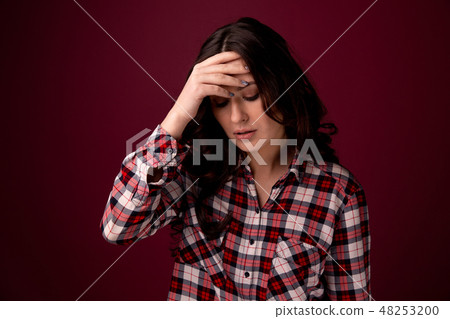 Woman have a headache and feeling sick. Feeling bad. 48253200