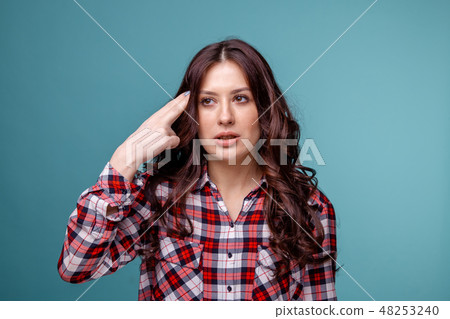 Woman have a headache and feeling sick. Feeling bad. Woman have a headache and feeling sick. Feeling bad. 48253240