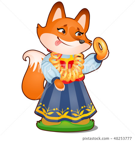 Animated fox in clothes isolated on white background. The character of Russian folk tales. Vector 48253777