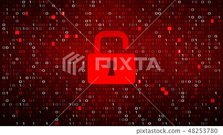 Tech Binary Code Red Background with Lock - Stock Illustration ...
