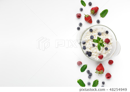 Fresh cottage cheese and berries 48254949