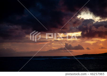 sunset, blue water, marine 48257965