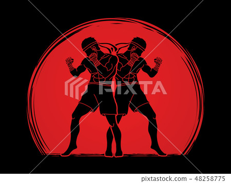 Muay Thai, Thai boxing standing ready to fight Muay Thai, Thai boxing standing ready to fight 48258775