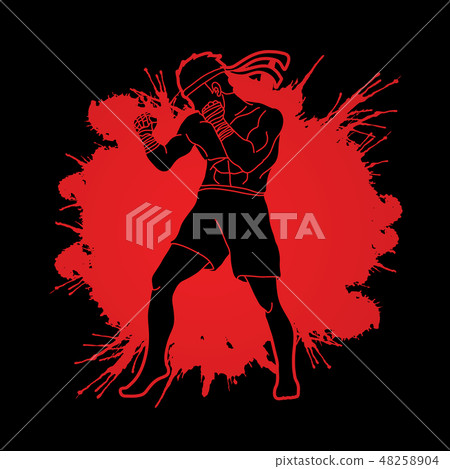 Muay Thai, Thai boxing standing ready to fight Muay Thai, Thai boxing standing ready to fight 48258904
