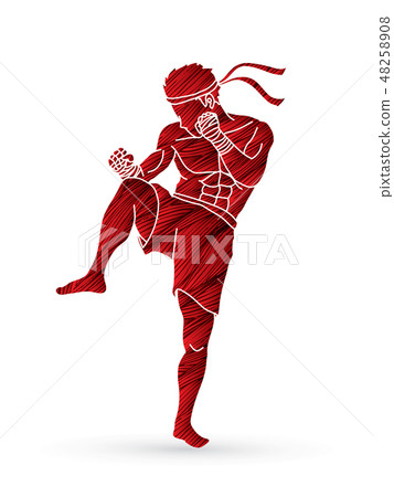 Muay Thai, Thai boxing standing ready to fight Muay Thai, Thai boxing standing ready to fight 48258908