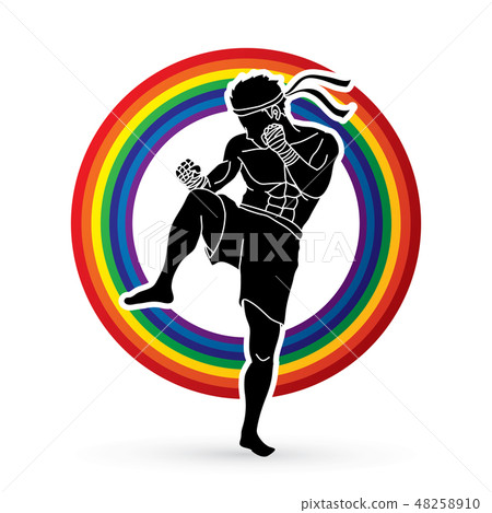 Muay Thai, Thai boxing standing ready to fight Muay Thai, Thai boxing standing ready to fight 48258910