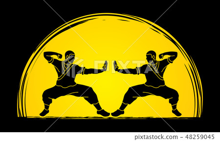 Kung fu action ready to fight graphic vector. Kung fu action ready to fight graphic vector. 48259045